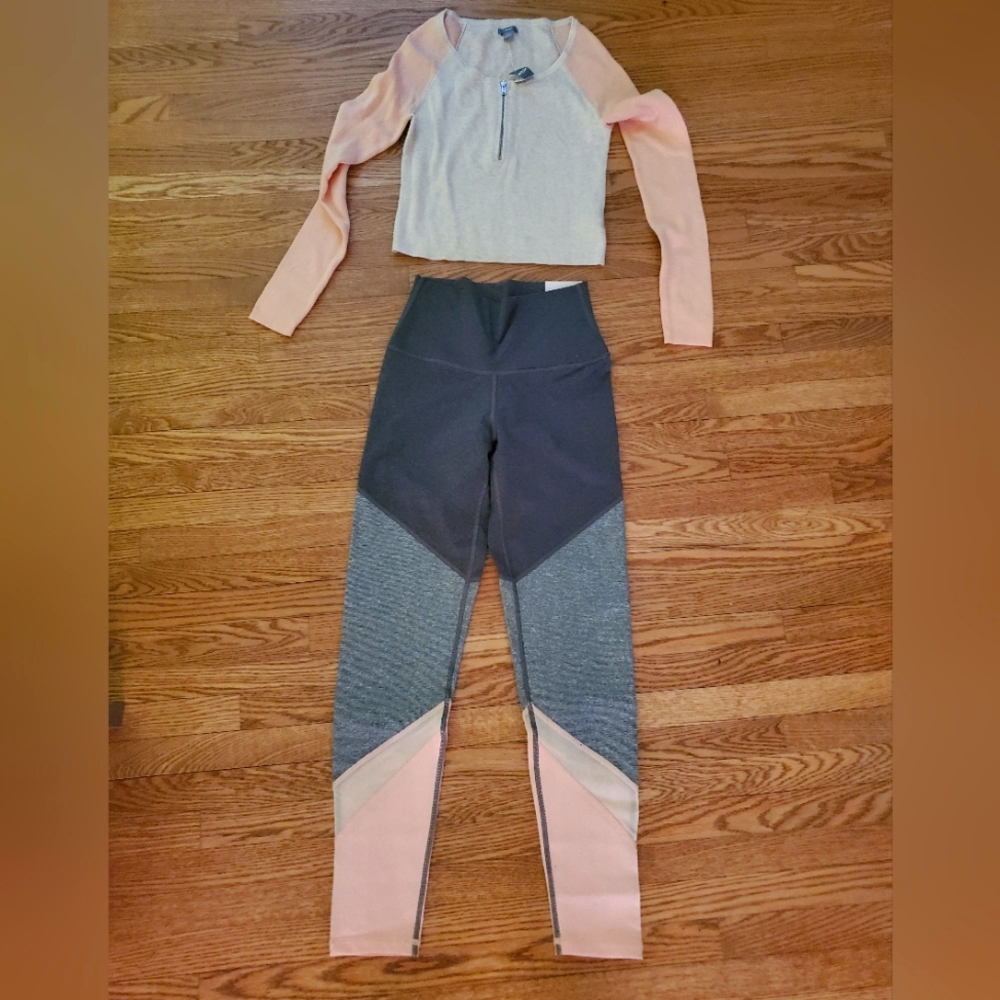 Aerie Colorblock 'Move' Workout Leggings & Matching Cropped 3/4 Zip Up